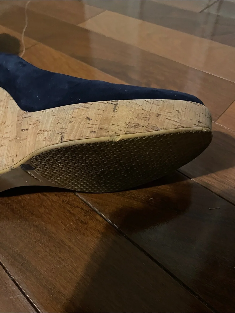 Stuart Weitzman Corkswoon navy suede wedge, size 9.5 - Picture 10 of 12